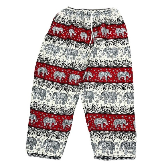 Elephant Harem Pants Pocket High Waist Pull On Drawstring Red Medium Hippie Boho - Picture 1 of 4